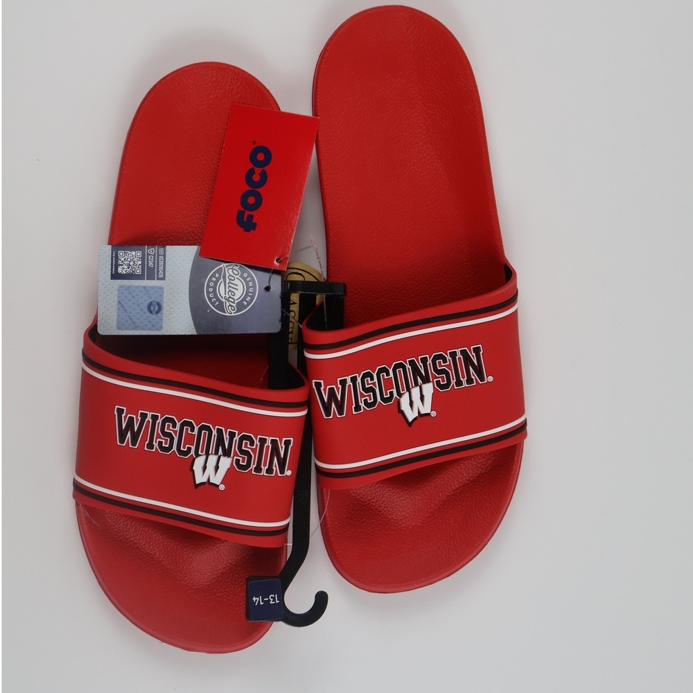 Wisconsin Badger Slide Sandals FOCO Red Collegiate Size 13-14 NWT